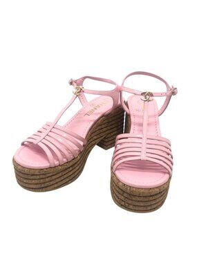 Chanel Sandals CC Logo Strap Patent Pink